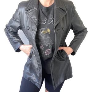Wilson’s Leather Vintage Black Leather Double Breasted Jacket Size Small